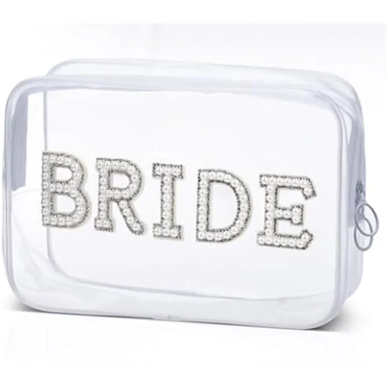 NEW Arrivals Bride Pearl Letter Clear Makeup Bag Bridal Shower Gifts MRS Cosmetic Bag Wedding Bachelorette Party Supplies Swim Waterproof Bags