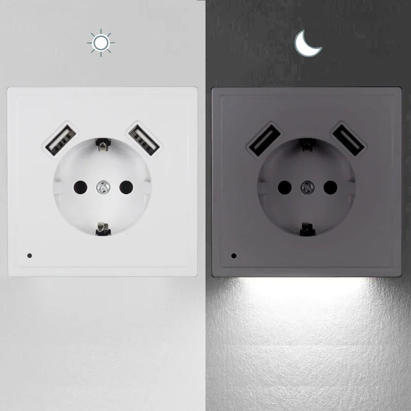 NEW Arrivals USB Wall Socket With Sensor Night Light Double USB 5V2A EU Standard Phone Charger XJ10-01 Office Home Bedroom Living Room Lighting Supplies