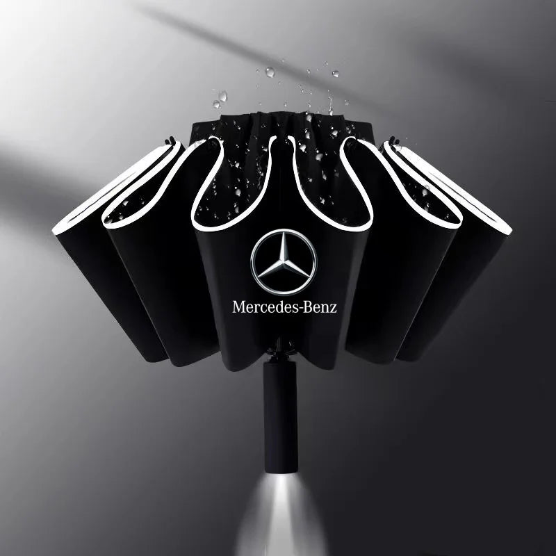 NEW Original Mercedes Benz 3 Colors Automatic Lighting Reflective Stripe Reverse Led Light 10 Ribs Windproof Umbrellas for Mercedes Benz B/C/E/S Class A Class C200L GLC GLK Car Accessories