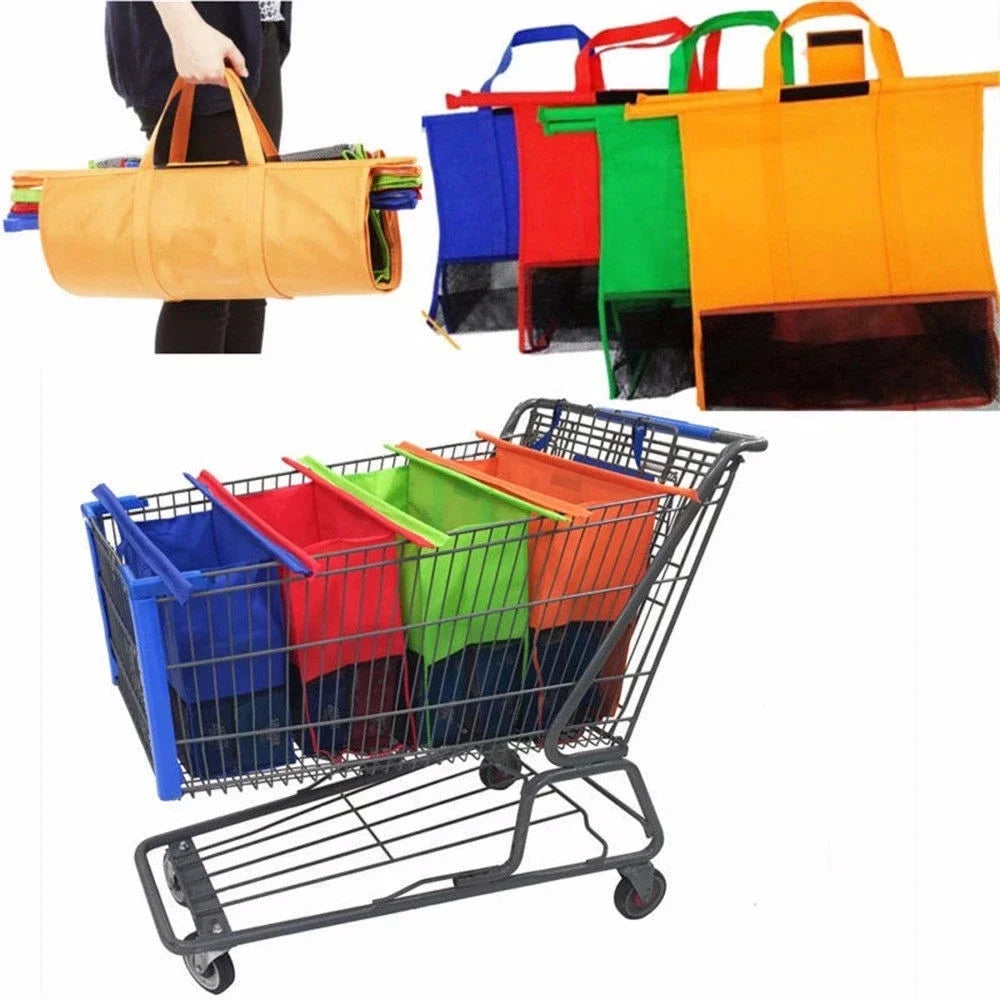 4Pcs/set Thermal Foldable Cart Trolley Supermarket Shopping Storage Bags Reusable Eco-Friendly Grocery Shop Handbag Nonwovens Tote Bag