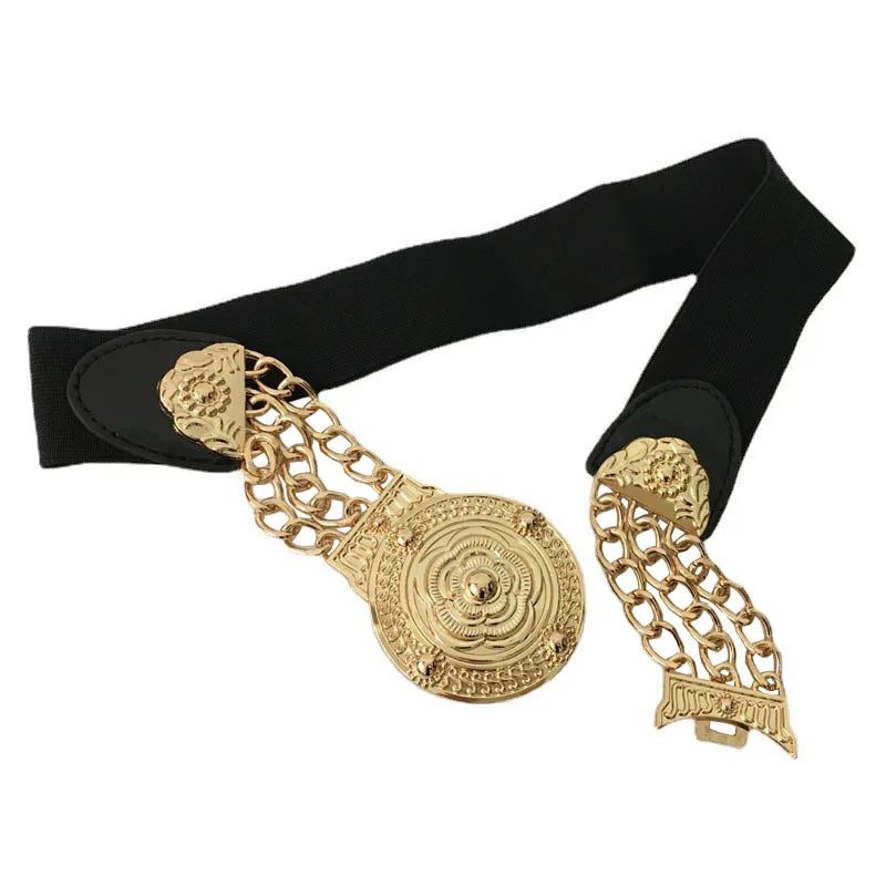 NEW Arrivals Women Female Flower Gold Belts Floral Elastic Metal Female Waist Belt For Dress Trouser Jeans Golden Chain Belt Ladies Girls Luxury Fashion Apparel Accessories Clothing Products