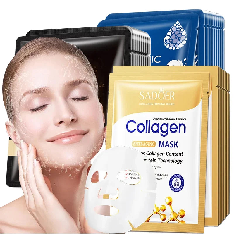 NEW 20PCS Korean Set Snail + 24K Gold + Collagen + Hyaluronic Acid Face Mask Skincare Moisturizing Anti Wrinkle Whitening Facial Masks Face Sheet Mask Korean Skin Care Products