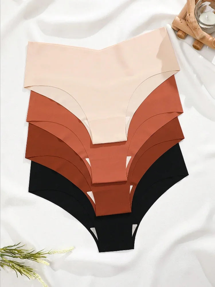 NEW Arrivals 4PCS Set Seamless Panties Women Sexy Silky Maillard Low Waist V-Waist Briefs Cotton Crotch Breathable Underwear Quick-Drying Underwear