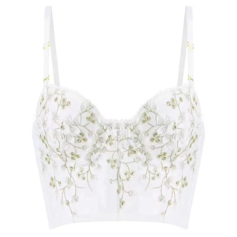 Retro Sexy Court Flower Embroidered Lace Underwear Thin Soft Steel Ring Closure Breast Gathering French Bra Set