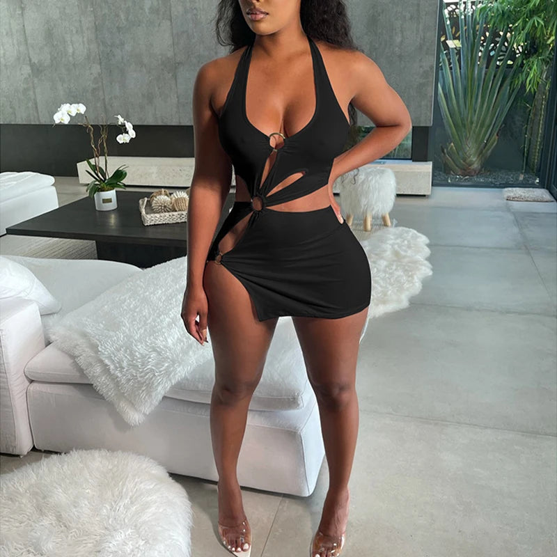 NEW Arrivals S-2XL 5 Colors Summer Dresses Woman 2026 High Street Stretch Slim Hollow Sexy Mini Bodycon Dress Elegant Sleeveless Night Club Beach Bar Party Sundress Girls Sexy Fashion Clothing Supplies