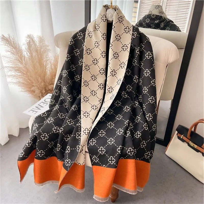 Cashmere Brand Warm Poncho Shawl Scarf Luxury Print Thick Pashmina Winter Blanket Wraps Bufanda Casual Hijab Stoles Echarpe