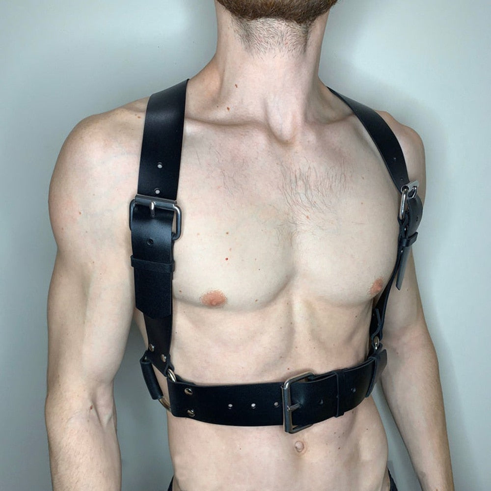 Male Leather Lingerie Sexual Chest Harness Men Adjustable Rave Gay Clothing BDSM Fetish Full Body Harness Belt Strap for Sex