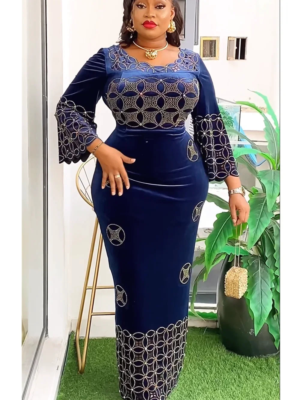 BRAND NEW Plus Size L-3XL Luxury African Evening Party Dresses for Women 2025 New Fashion Dashiki Dubai Algerian Velvet Wedding Guest Gowns Elegant Muslim Maxi Dress