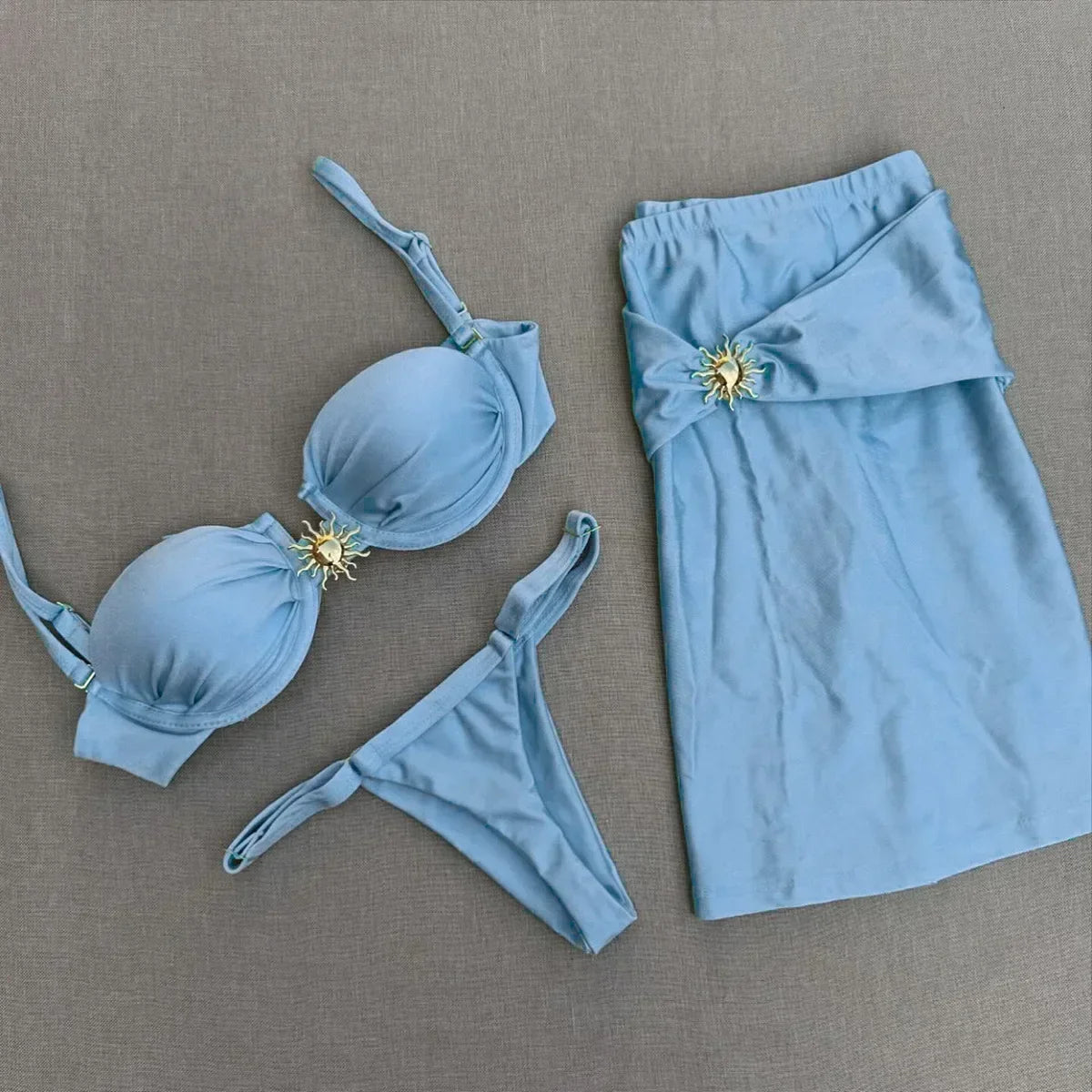 NEW Arrivals 3 PCS Set UK Size 5 Colors Sexy Bikini Set Push Up Bikini 2025 Sexy Women Swimsuit Shiny Skirt Female Swimwear Brazil Tangas G-String Bathing Suit Beachwear Cover Ups Set