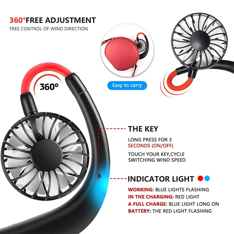 Wearable Neckband Fans USB Rechargeable Leafless Mini Neck Fan Air Conditioner Cool Portable Bladeless Hanging Fans