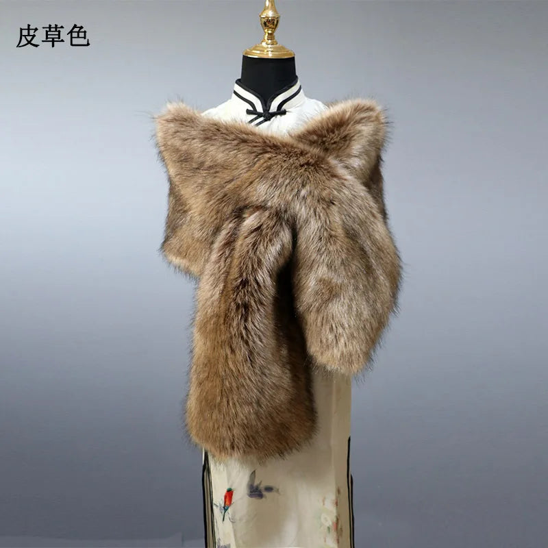 NEW Arrivals 32 Colors 160*22cm Women Luxury Warm Faux Fox Fur Shawl Winter Ladies Plush Scarf Wraps Cloak Coat Wedding Long Cape Scarves Girls Ladies Luxury Fashion Clothing Products