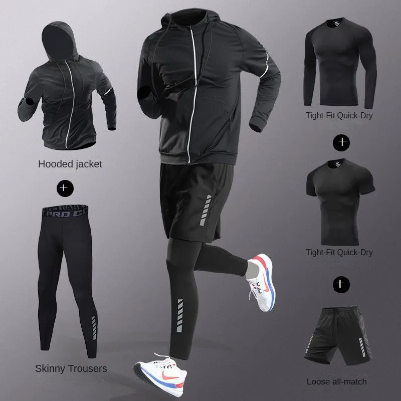NEW 7PCS Set S-3XL(100Kg+) Plus Size Men's Ice Fiber Quick-Dry Four Seasons Outdoor Running Fitness Full Set/Suit Tracksuit For Marathon, Training Cycling, Jogging, Gym Sweatpants Sports Clothing Supplies