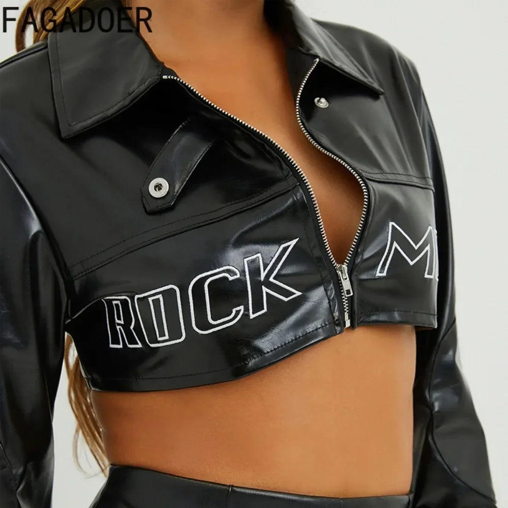 NEW Arrivals Black/Pink Y2K Punk Gothic Leather Jacket Women Cropped Lapel Letter Embroidery Moto Jackets Coat Short Female Streetwear Night Club Mini Jacket Evening Rave Party Girls Casual Fashion Clothing Supplies