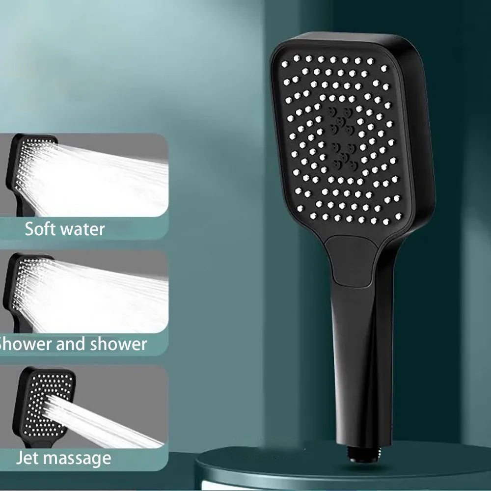 NEW Arrivals Powerful Set Shower Black/Silver Color Head Set with Square Button Adjustable Pressurized Shower Head with Thickened Water Outlet Shower Accessories Bathroom Tools