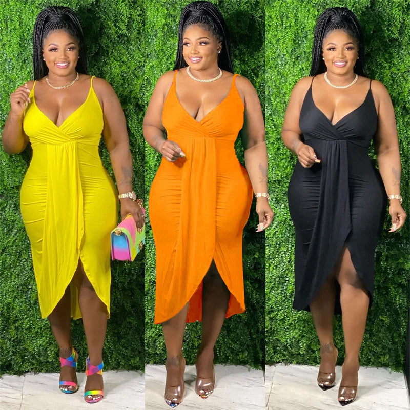 NEW XL-5XL Plus Size Women Dresses Summer Clothing Sexy Bodycon Stretch Sling Solid Maxi Party Dress Sexy Evening Party Summer Dress