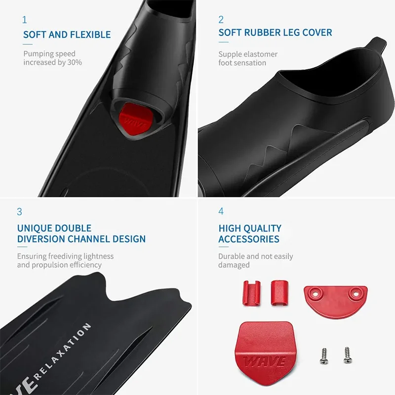 NEW Arrivals Black/White/Transparent 36-46 Size Plus Size Professional Freediving Long Fins Flippers - for Spearfishing, Snorkeling , Scuba Diving & Water Sports | PP+TPR with Anti-Skid