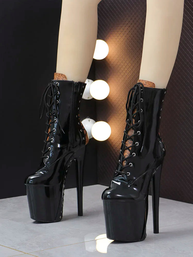 Crossdresser Sexy Fetish 8 Inch Thick Platform 20cm Pole Dance Exotic Dancer Shoes Nightclub Ankle Women Boots Gothic Strip Heel