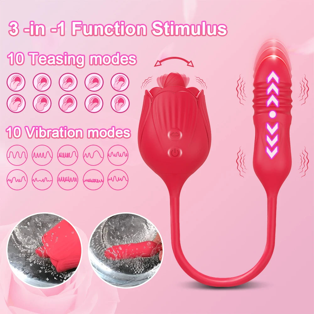 Rose Toy Dildo Thrusting Vibrator for Women Egg Clitoris Sucker Stimulator Tongue Licking Adults Goods Sucking Sex Toys Female