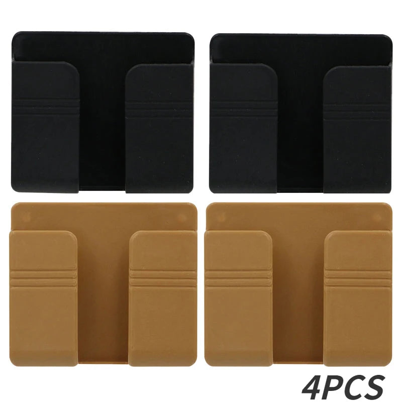 NEW 4PCS Set White/Brown Color Multifunction Punch Free Wall Mounted Storage Box Organizer TV Remote Control Mounted Mobile Phone Plug Charging Holder Bathroom Home