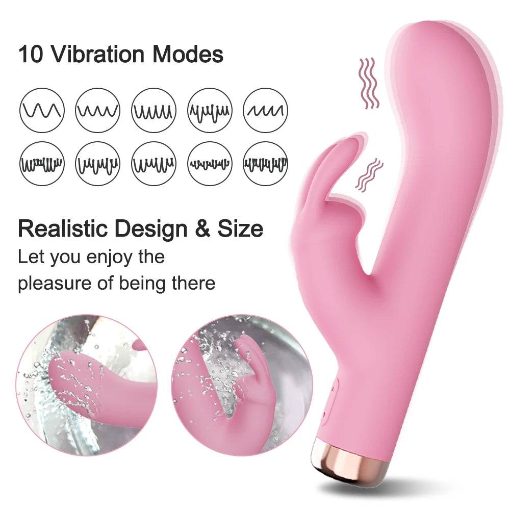 Powerful Rabbit Vibrator for Women Clitoris Stimulator G Spot Dildo Silicone Sex Toys Female Masturbation Vibrating Adults Good