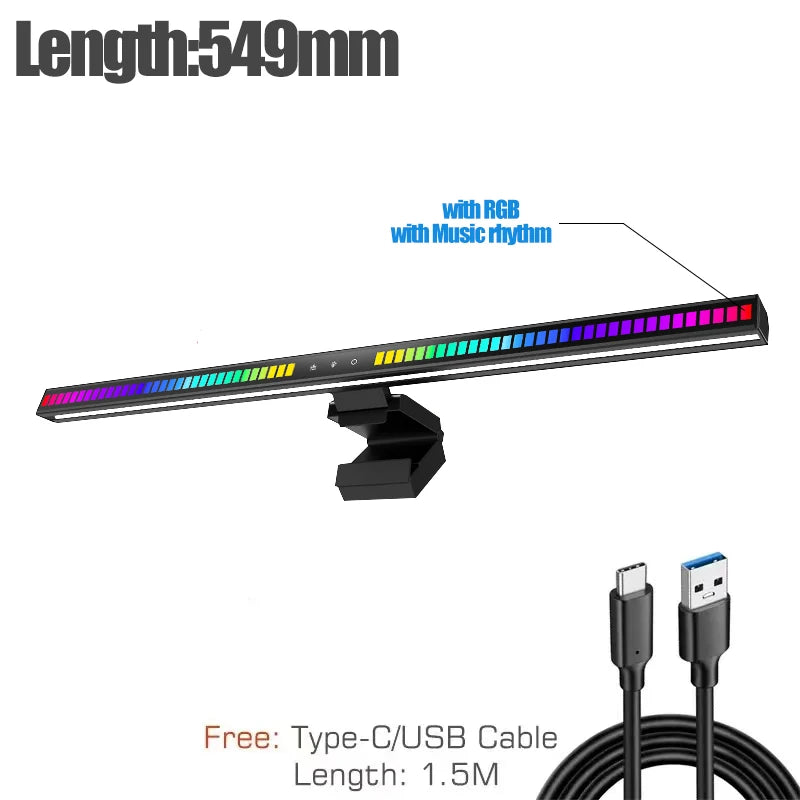 NEW 60cm RGB LED Computer Monitor Curved/Straight Light Bar Music Rhythm Eyes Protection Screen Hanging Light Dimming Atmosphere Night Lamp For Game/Study/Work Home Office Work