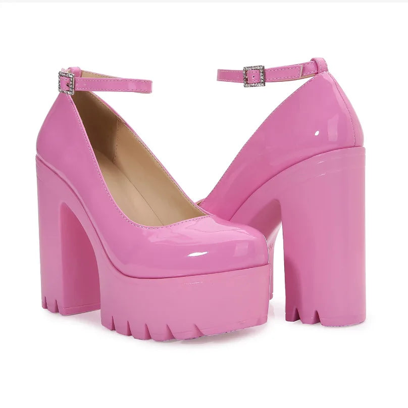NEW Arrivals Black/White Sexy Thick-Soled Single Shoes Women's 14CM High Heels European American Fashion Buckle Women's Platform Heels Pumps Bridal Shoes Footwear Accessories