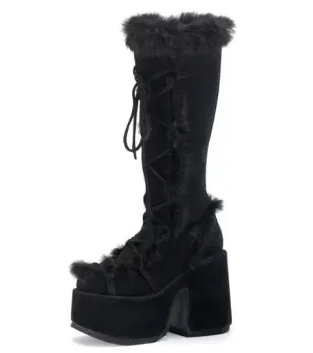 New Arrivals Winter Women Snow Boots Platform Wedge High Heel Rabbit Fur Lady Shoes Female Plush Warm Non-Slip Mid Calf Boots Goth Shoes Girls Footwear Supplies