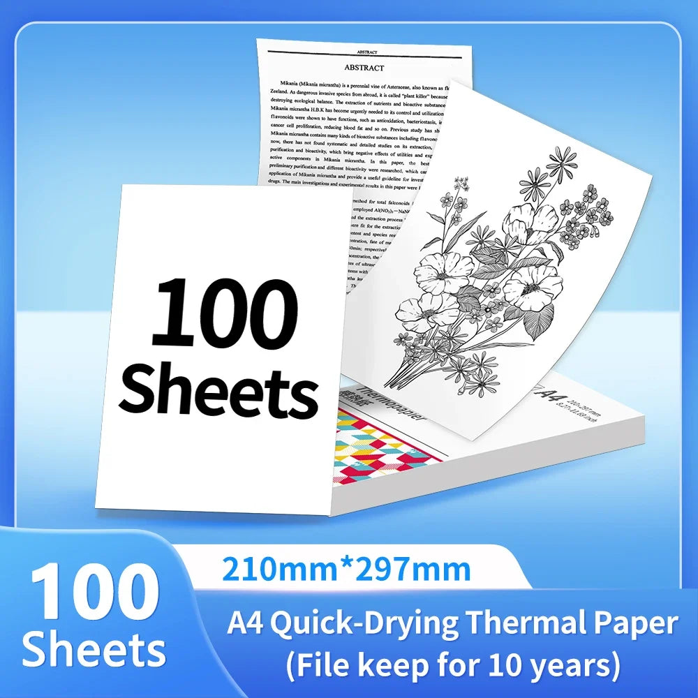 NEW Arrivals 4 Rolls 200 Sheets Set Original PHOMEMO A4 Paper Thermal Paper Fold Continuous Printing Paper Suitable for Phomemo M08F A4 Printer Long Time Storage