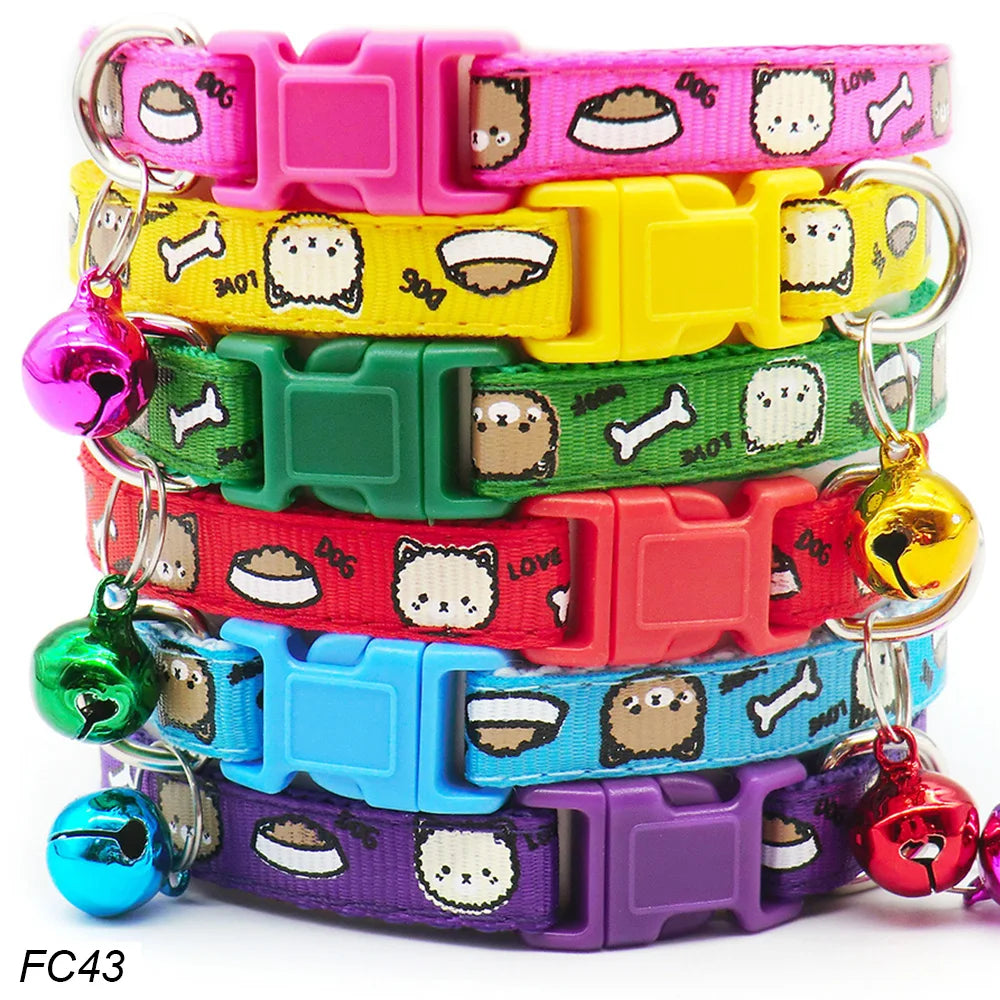 NEW 100PCS Set Dog Collar With Bells Adjustable Customize Necklace Puppy Kitten Collar Accessories Pet Shop Products Rabbit Cats Neck Strap Collar Pets Safety Supplies