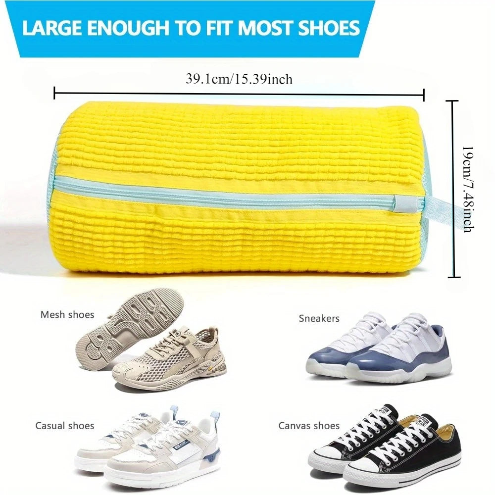 NEW Arrivals Durable Shoe Washing Machine Bag for All Shoe Types-Yellow with Blue Zipper, Ideal for Sneakers and Casual Shoes, Laundry Wash Bag