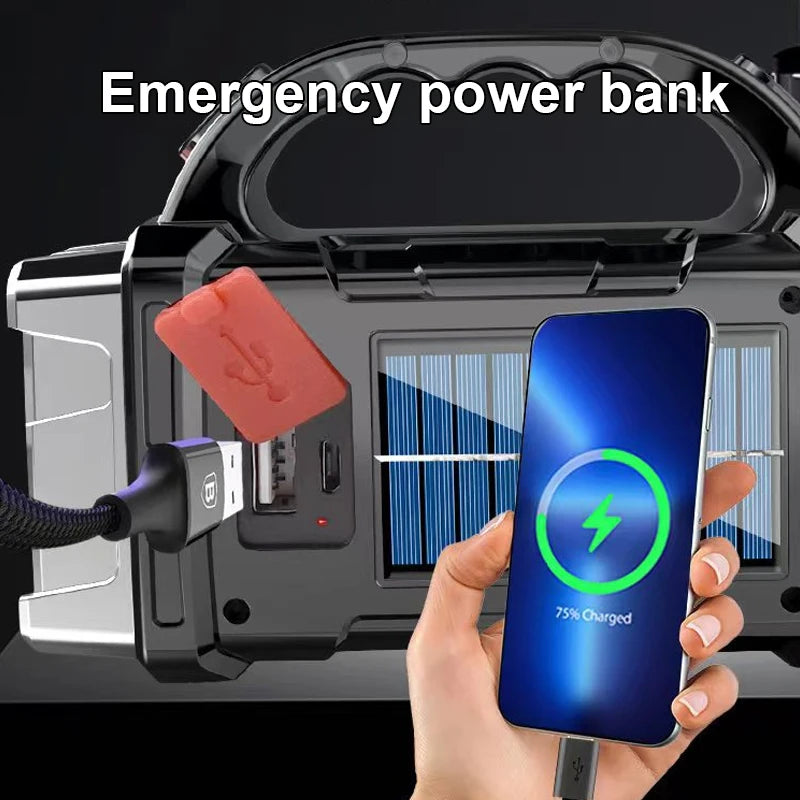 NEW Arrivals 5000mAh Solar LED Flashlight COB Camping Lantern Work Light USB Charging Torch Light Waterproof Portable Searchlight Power Bank