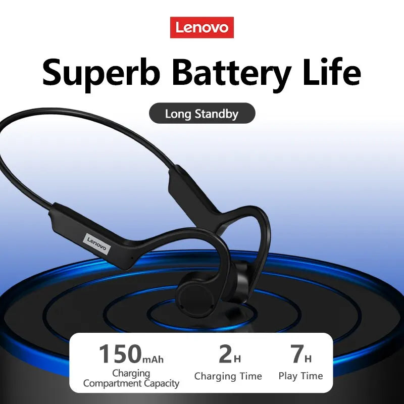 Original Lenovo X4 Bone Conduction Bluetooth Headphone Sports Swimming Diving Earphone Waterproof Wireless Headset with Microphone Ear Hook TWS Bass Hi-Fi Stereo Sound