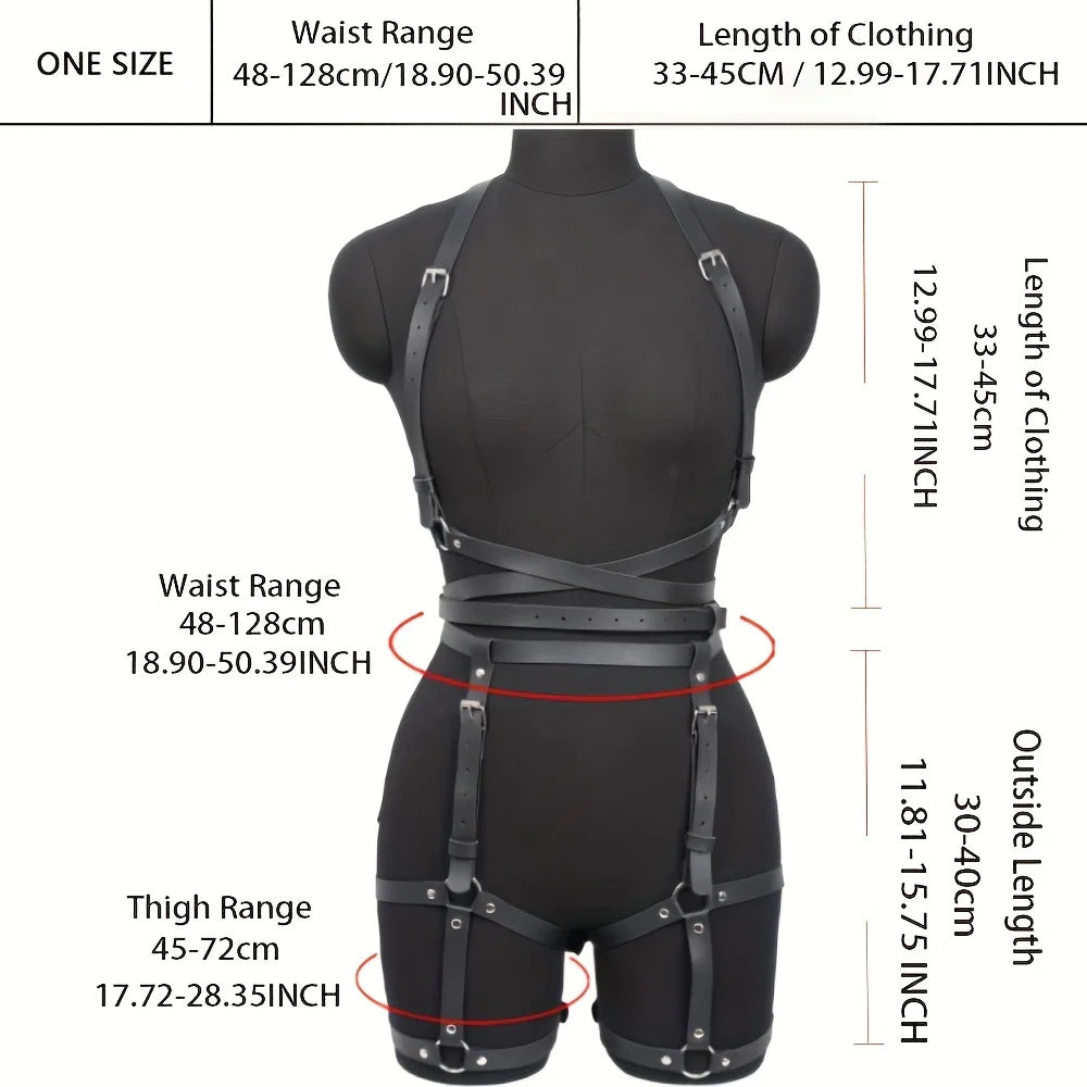 Women's Sexy Adjustable Leather Body Harness Strap Set Body Harness Goth Bondage Leg Harness Fetish Clothing Exotic Accessorie