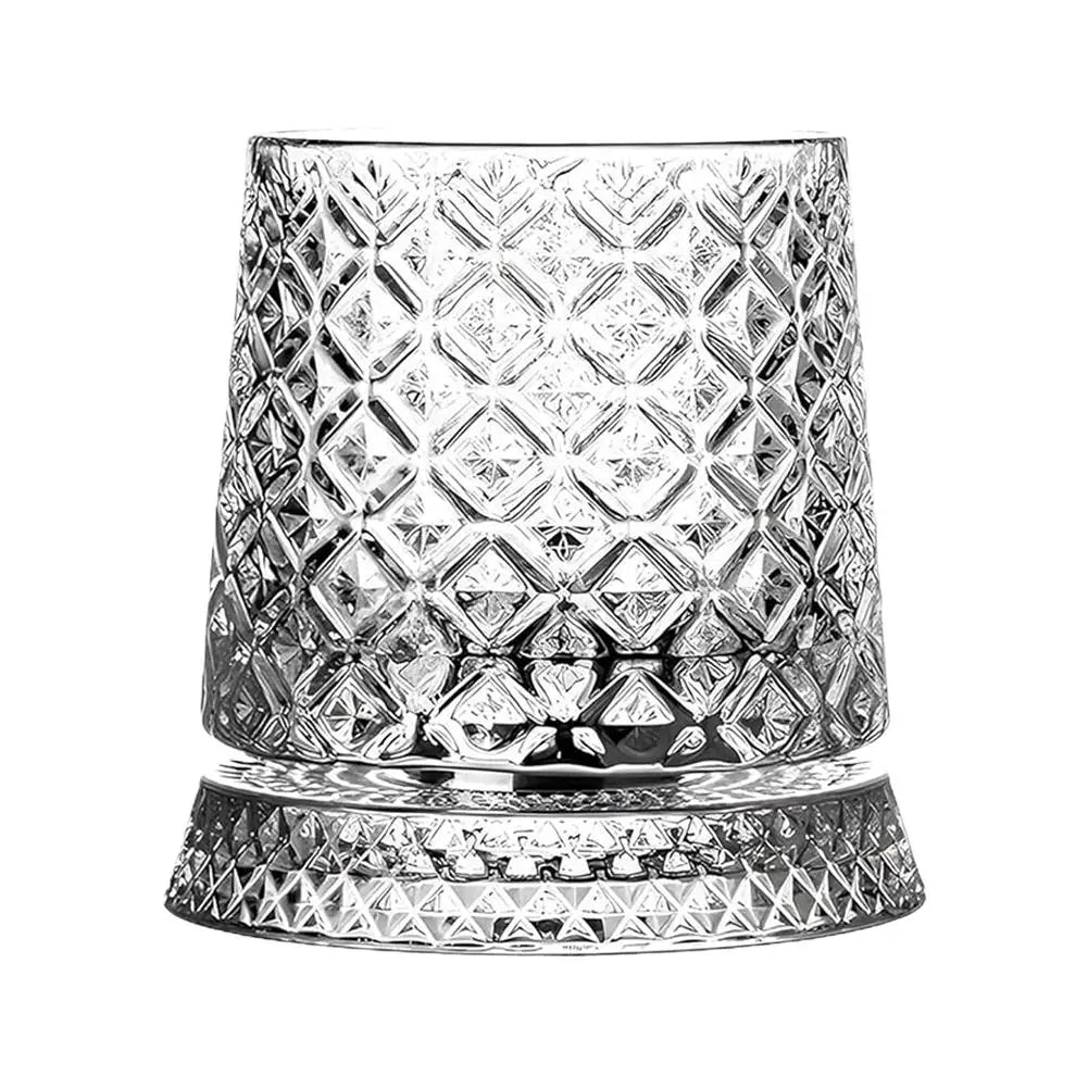 NEW 280ml Crystal Luxury Elegant Liquor Cup Rotating Whiskey Porcelain Glass Crystal Bottom Diamond Ice Flower Bubble Pattern Spinner Home Barware Glass Cup