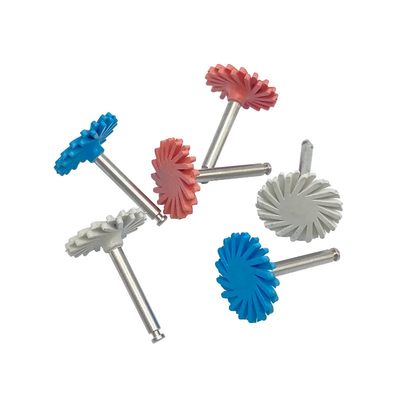 6Pcs Dental Rubber Polisher Composite Resin Polishing Disc 14mm Wheel 3 Colors Spiral Flex Brush