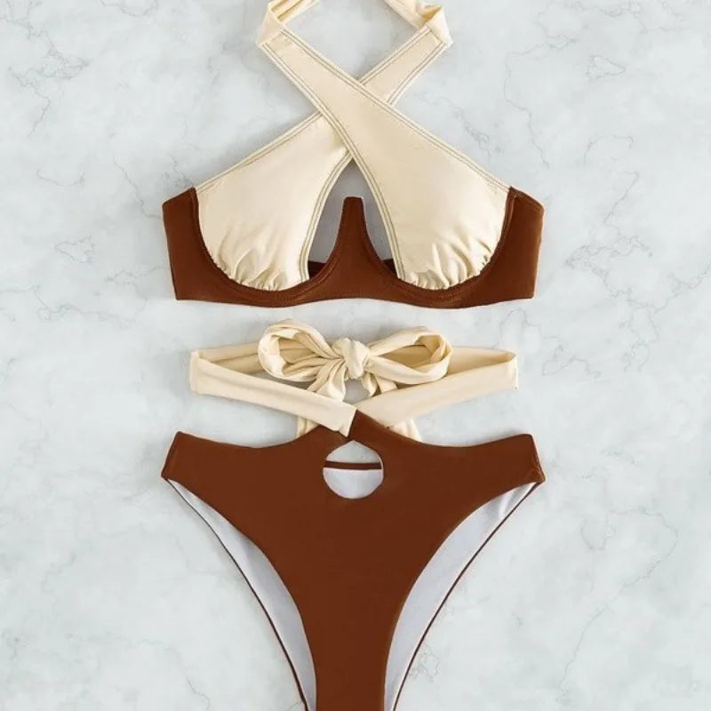 2025 Criss Cross Push Up Bikini 2PCS Set Swimsuit Women Padded Swimwear Girls Female Bathers Bathing Swimming Swim Suit Beachwear Women Ladies Luxury Swimwear Fashion Apparel Products