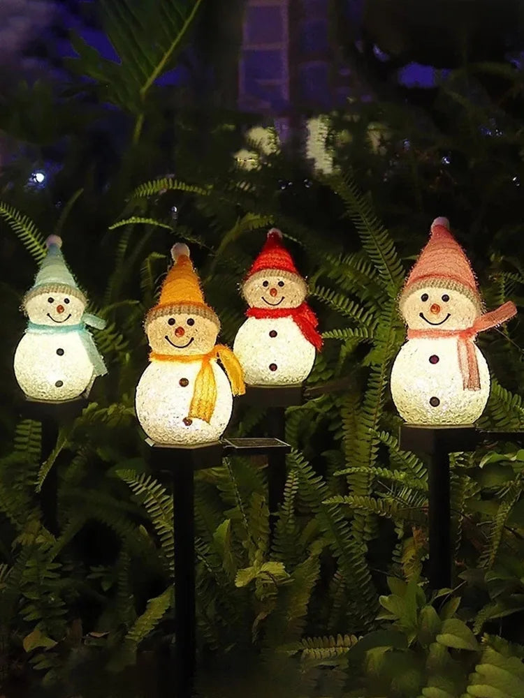 4PCS Set Christmas Snowman Solar Stake Light Outdoor Garden Waterproof Xmas Atmosphere Courtyard Lamp For Home Courtyard Decor
