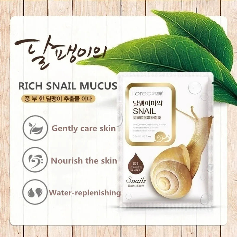 NEW 30PCS Korean Set Snail Moisturizing Face Mask Anti-Aging Wrinkles Whitening Facial Masks Sheet Mask Skin Care Korean Skin Care Products