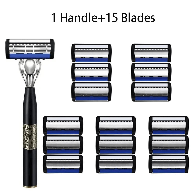 NEW Arrivals 7-Layers 18 Blades Set Manual Men's Razor, Stainless Steel Blades Razor For Men With Precision Trimmer, Metal Razor Holder