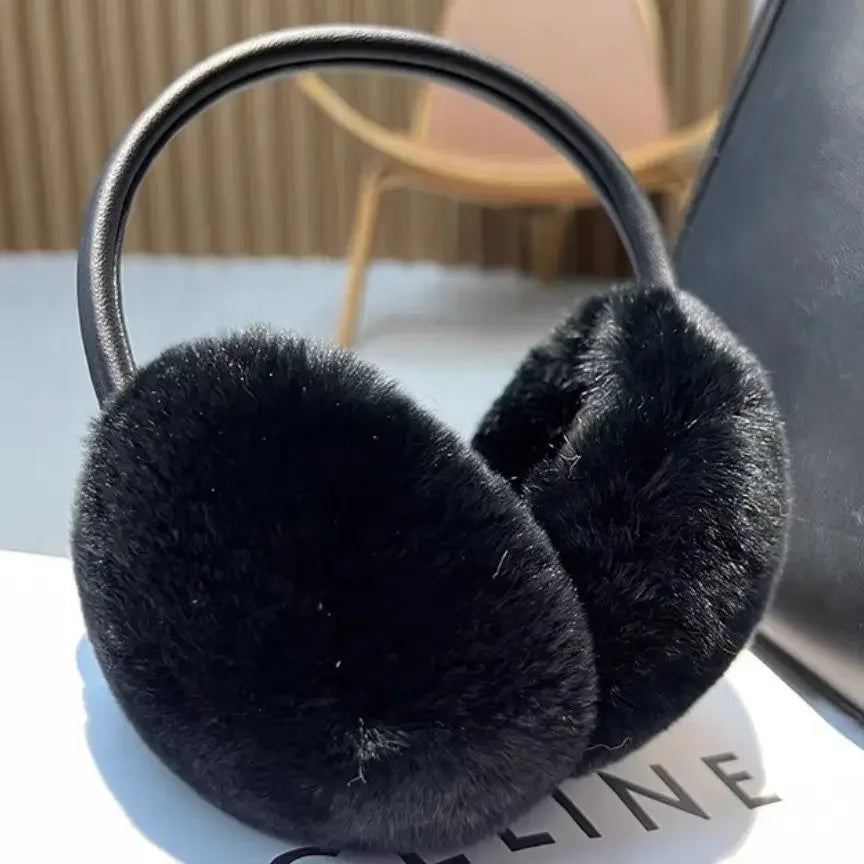 100% Real Natural Fur Ear Muffs for Women Girls Ladies Winter Warm Outdoor Snow Cold Ear Cover Accessories Supplies Fur Headphones Soft Cable Furry Real Rex Rabbit for Cold Weather Female Luxury Winter Products