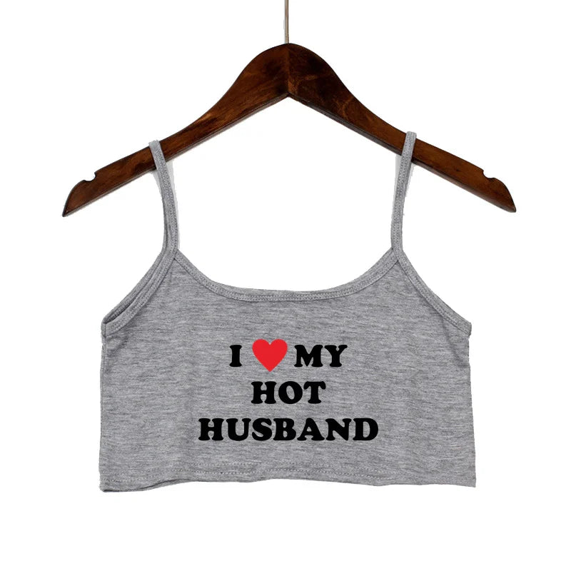 NEW Arrivals 15 Patterns *I LOVE MY HOT HUSBAND* Women Fashion Outdoor Streetwear Tank Top Women Clothing Sexy Tops for Girls Sexy Seamless Sleeveless Backless Camisole Summer Beach Bar Tops