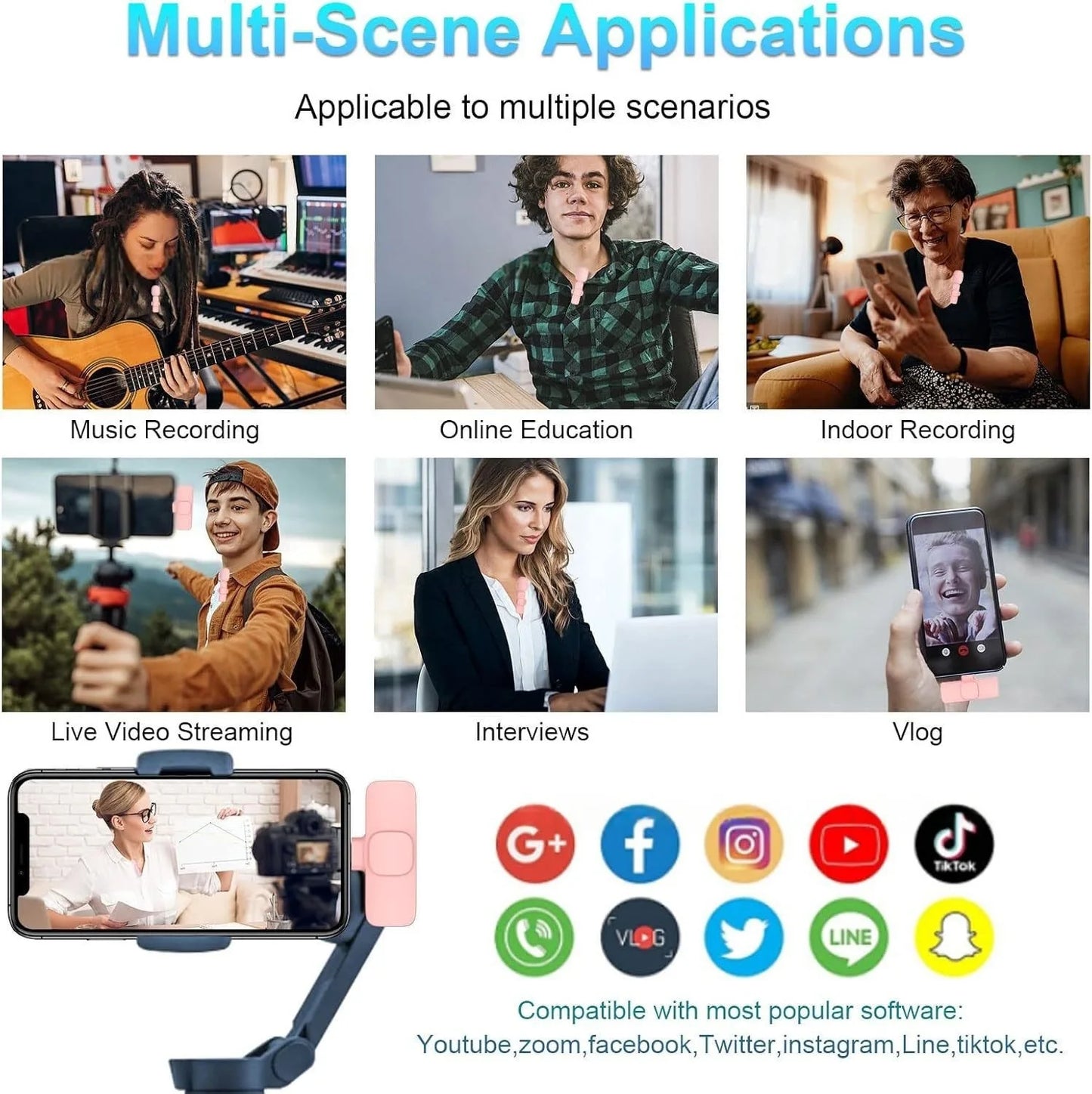 NEW Arrivals 2PCS Set Wireless Lavalier Microphone Portable Audio Video Recording Mini Microphone for iPhone Android PC Camera Live Streaming Gaming Phone Accessories