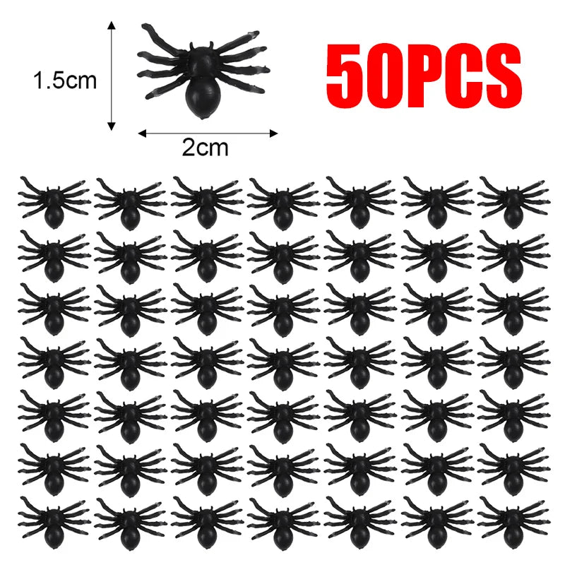 NEW Arrivals 300PCS Set Small Fake Black Spiders Halloween Decoration Horror Spider DIY Party Haunted House Prop Lifelike Insects Tricky Toys