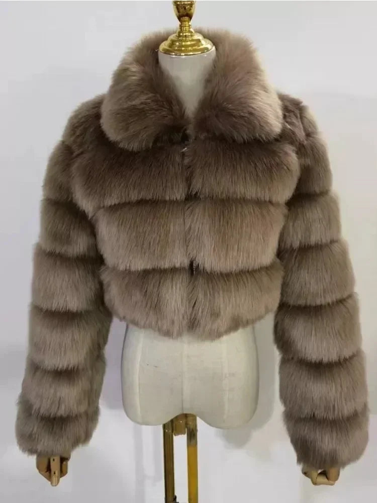 NEW Arrivals S-8XL 4 Colors Extra Plus Size Casual White Black Fluffy Fall Winter Faux Fur Coat Women Short Jacket Long Sleeve Cropped Puffer Fur Jacket Ladies Outwear Girls Winter Fashion Clothing Supplies
