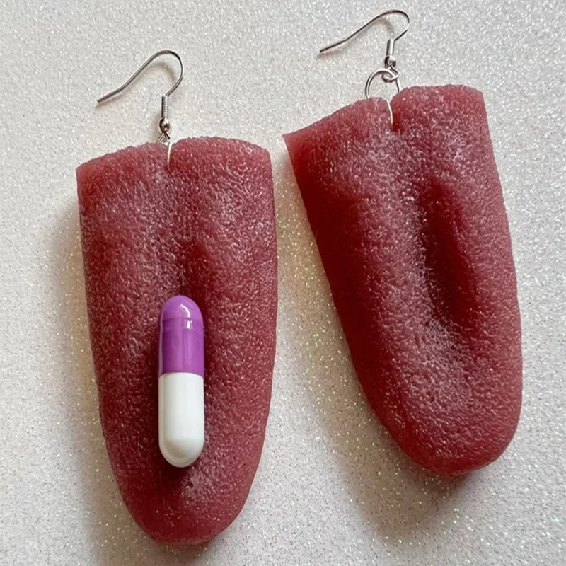 NEW Arrivals Realistic Tongue & Tongue with Pill Earrings: Halloween, Scary, Toys Turned Earrings, Gifts for Her/Him/Them
