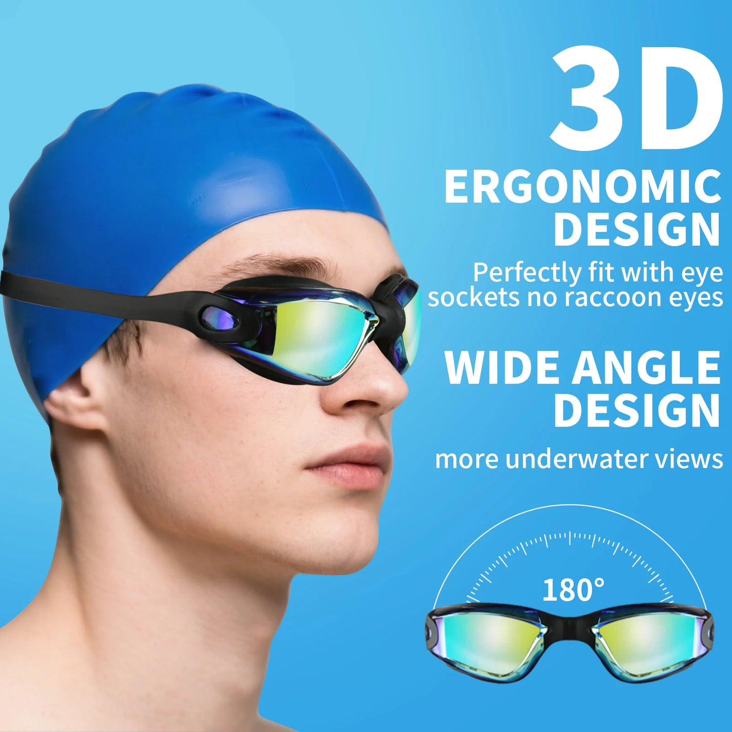 2PCS Goggles Adults/Children Set + Earplugs No Leaking Anti Fog Professional Swimming Goggles Adjustable with Earplugs Storage Box Swimming Water Pool Glasses for Beach Swim Sports Adults Kids