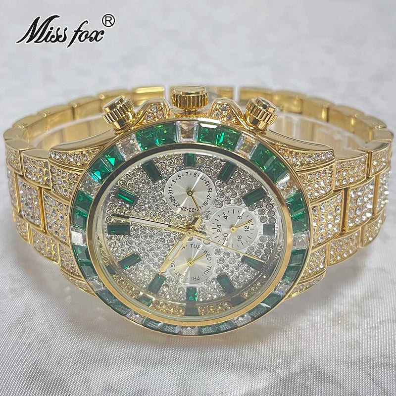 NEW Luxury Brand Gold Hip Hop Watches Men Fashion Rainbow Diamond Waterproof Smart Watch Full Steel Sports Clocks Male Wrist Watches Luxury Gifts for Husband Boyfriend