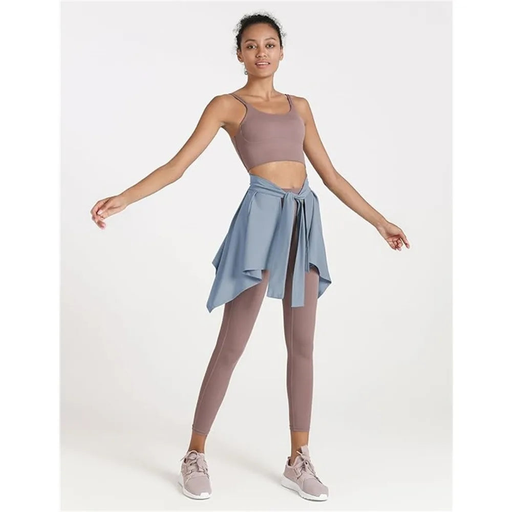 NEW Arrivals 4 Colors Women Solid Color Yoga Tennis Up Skirt Athletic Workout Running Tie Up Wrap Skirts Hip Covering Asymmetrical Scarf Female Sports Fashion Clothing Supplies