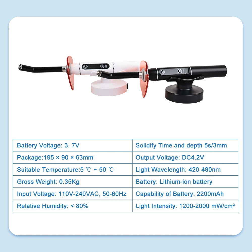 NEW Arrivals LED Light Curing Light Lamp (US Plug) Machine 2000MW Resin Cure Dental Equipment 5S/3mm Curing 2200mAh Battery 10W Wireless Cordless Instrument Teeth Pain Relief Treatment Health Care Supplies
