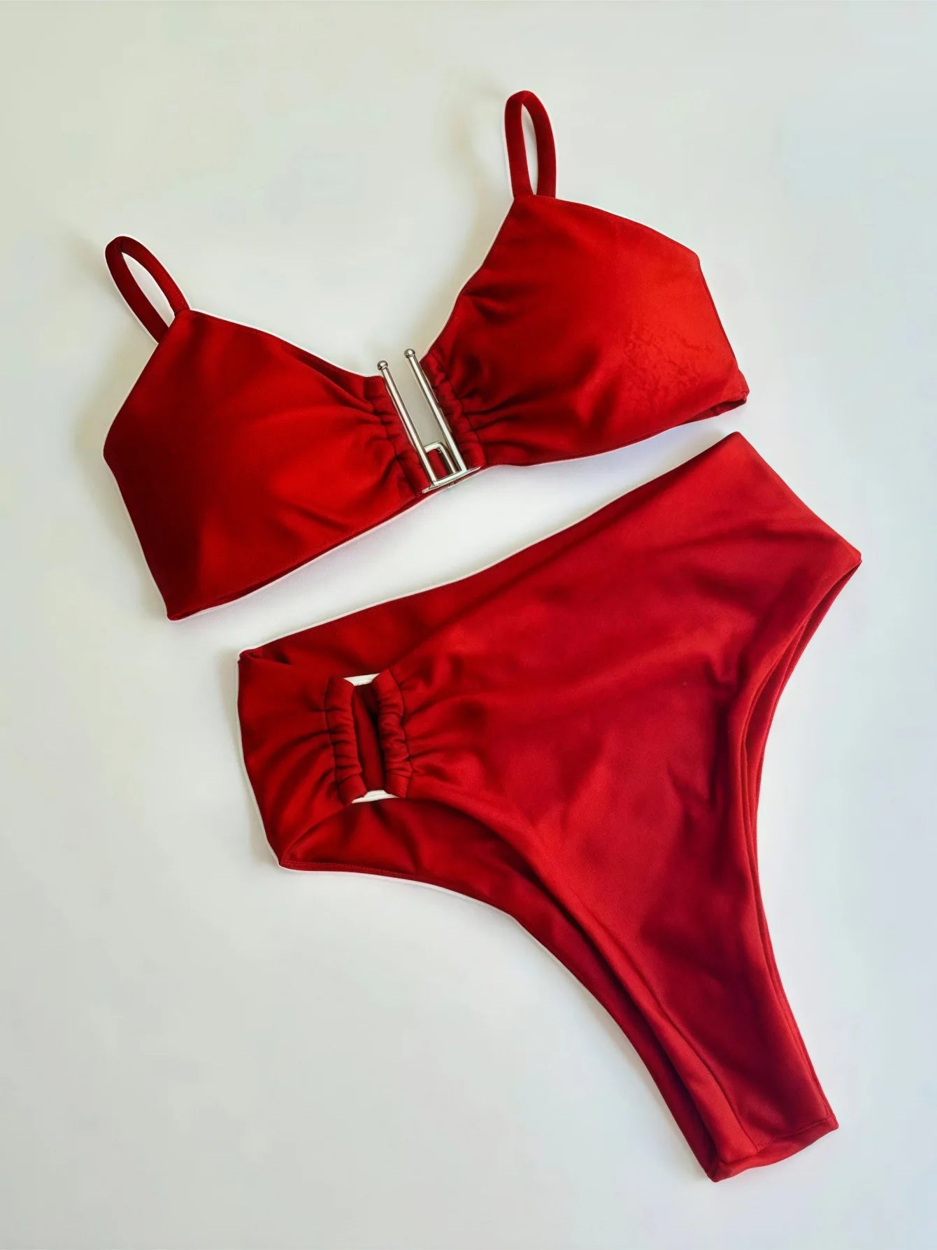 NEW Arrivals 2PCS Set UK Size 4 Colors V-Shaped Padded Female Swimsuit High Waist Bikini Women Swimwear Bikini Suit Bather Bathing Ladies Suit